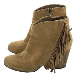 Qupid Tan Suede Fringe Ankle Boots Women’s‎ Size 8